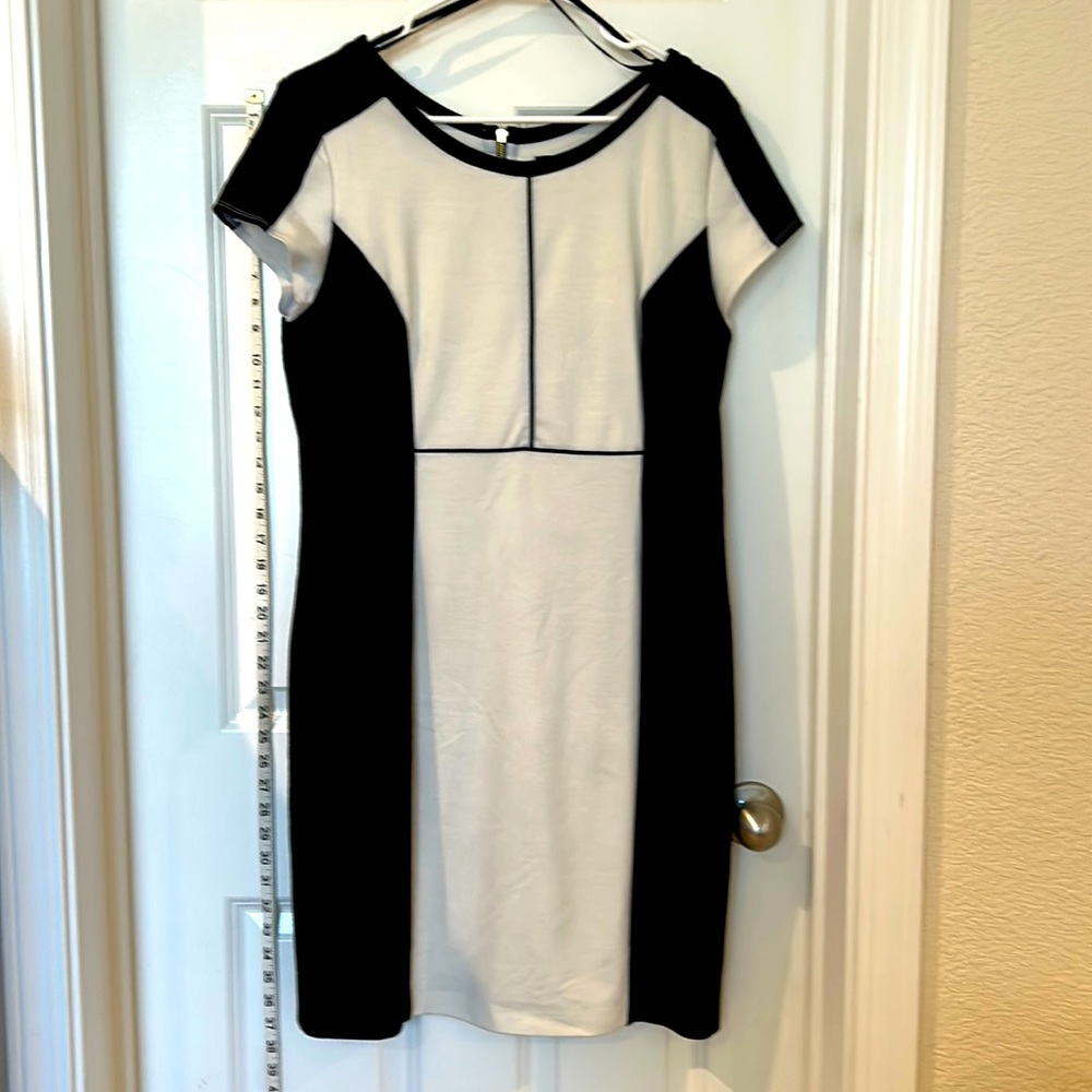 Women’s size 14 color blocked black and cream midi dress